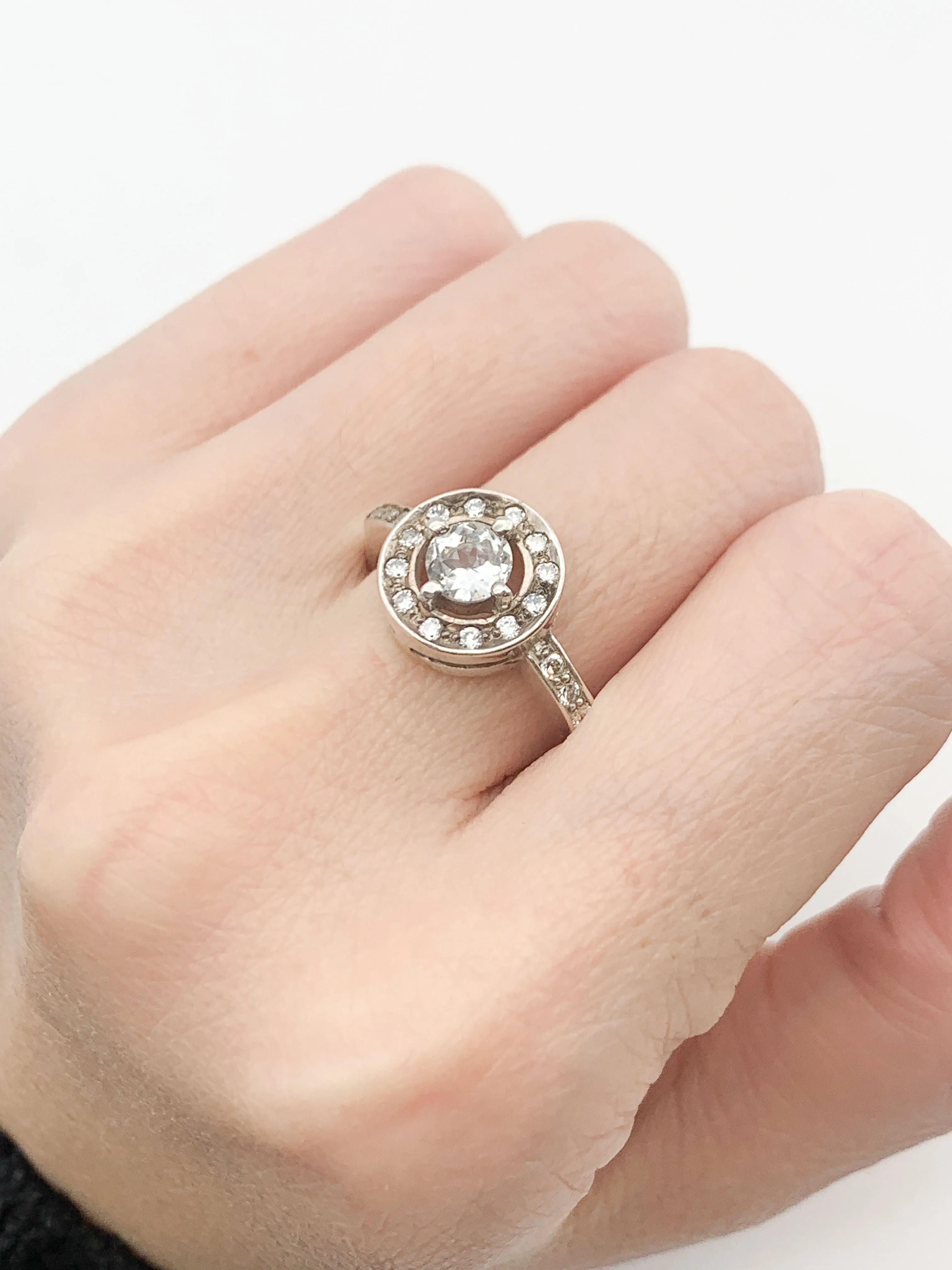 Cluster Topaz Ring - Natural White Topaz - Sparkly Round Ring