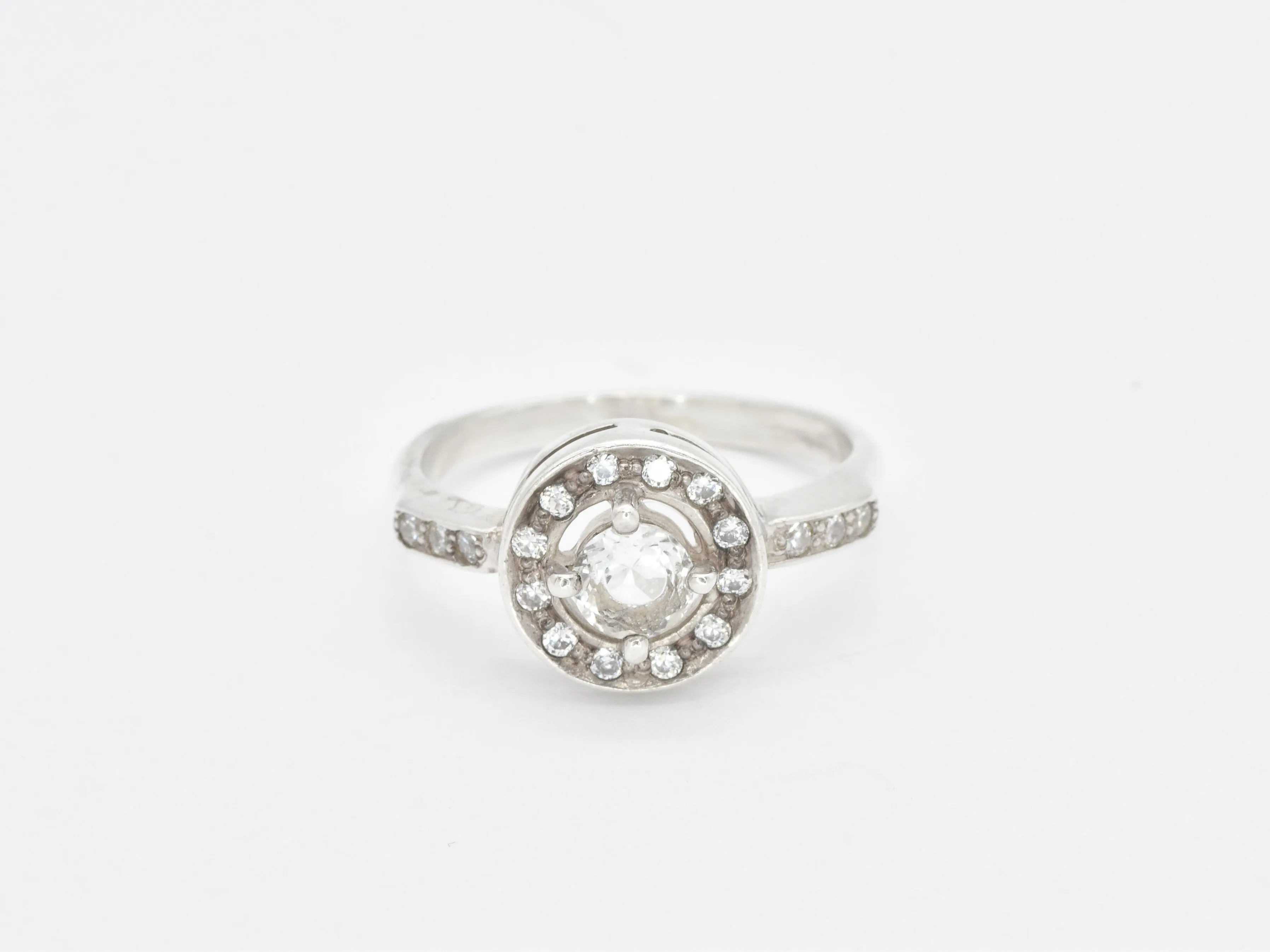 Cluster Topaz Ring - Natural White Topaz - Sparkly Round Ring