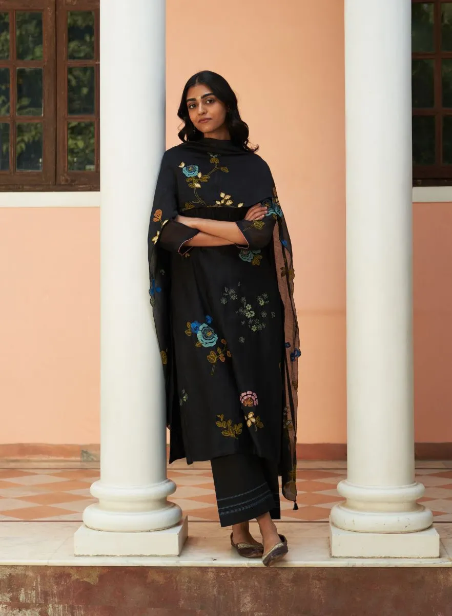 Coal floral embroidered kurta set