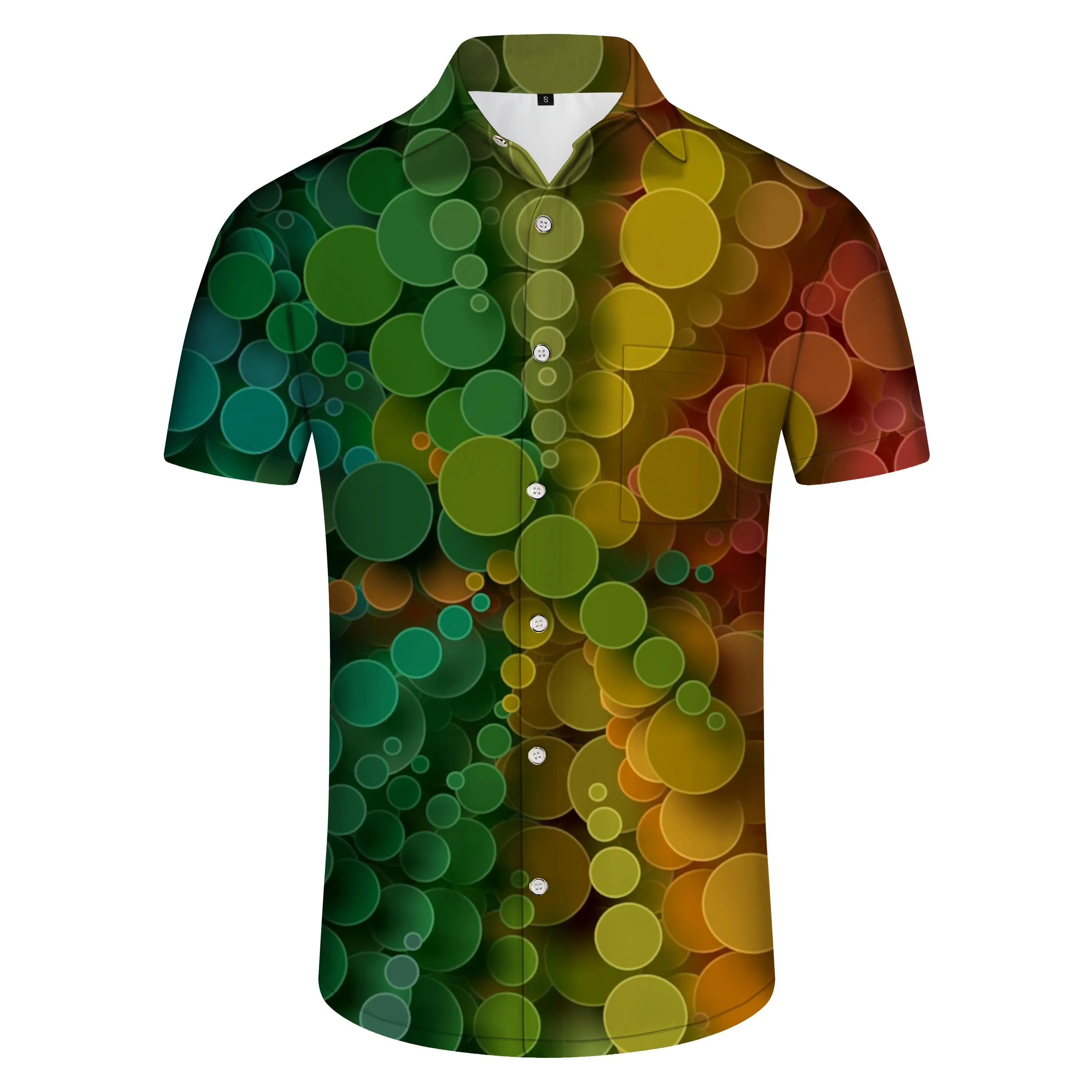 Colorful bubble print short sleeve Hawaiian collar lining men's beach shirt perfect casual button down shirt