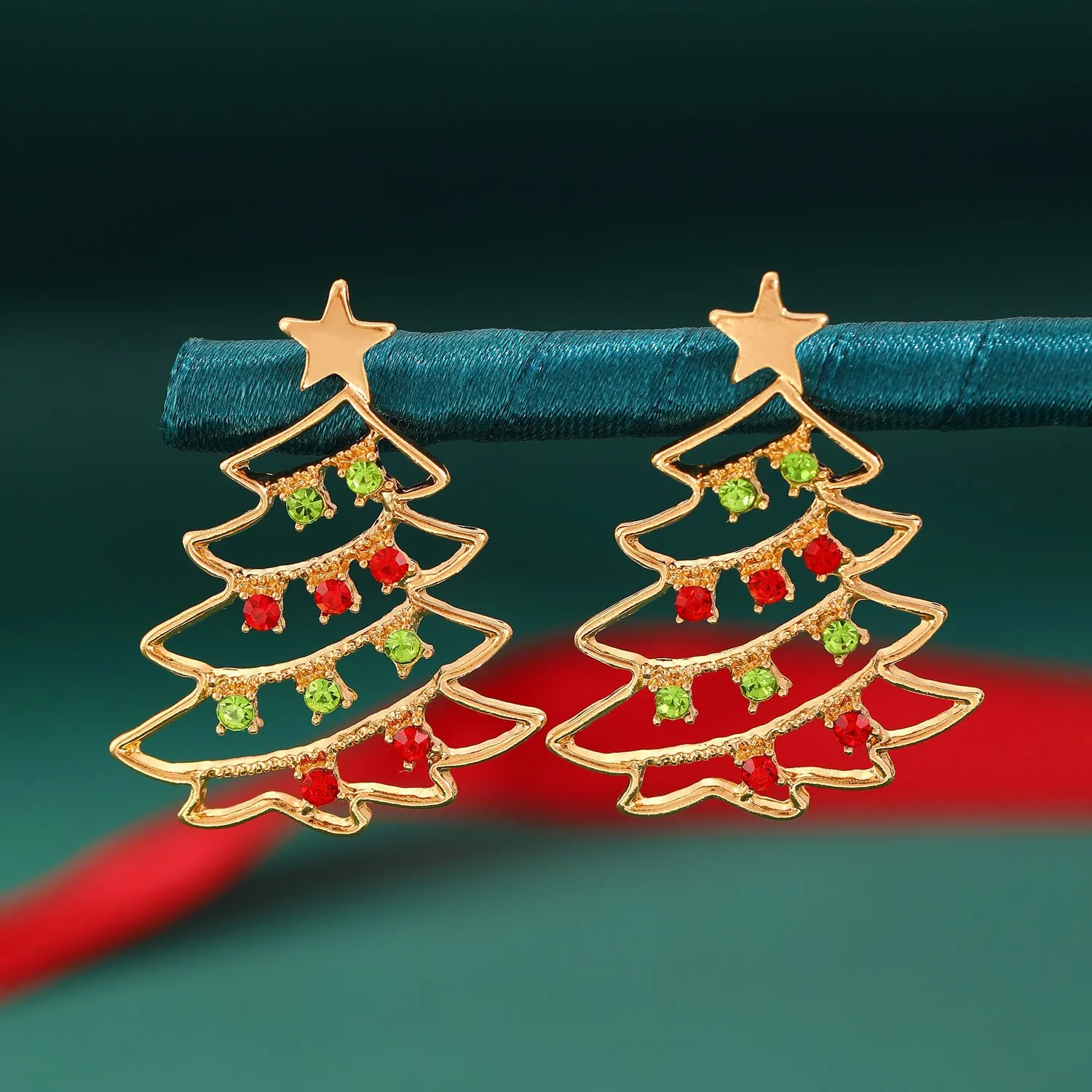 Colorful Zircon Christmas Tree Earrings – Festive Jewelry for Holiday Cheer