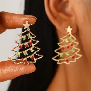 Colorful Zircon Christmas Tree Earrings – Festive Jewelry for Holiday Cheer