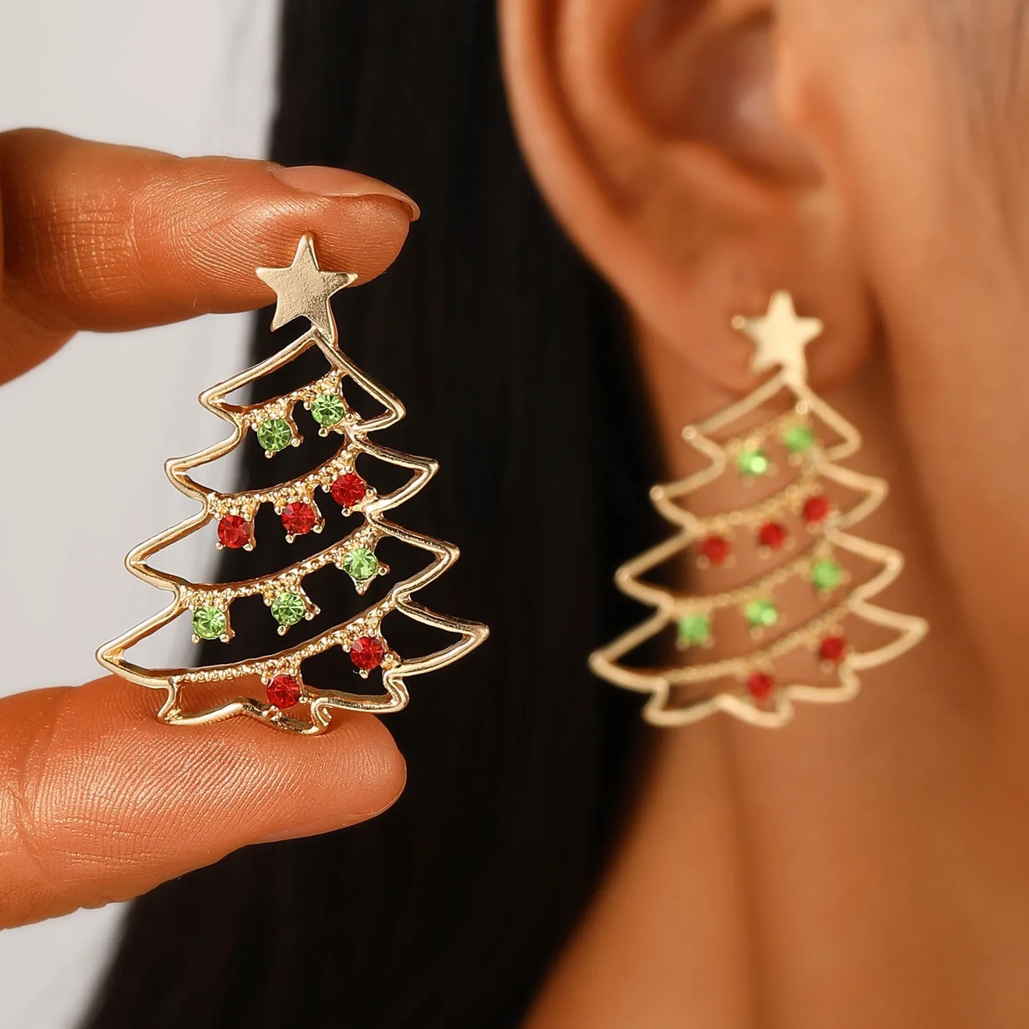 Colorful Zircon Christmas Tree Earrings – Festive Jewelry for Holiday Cheer