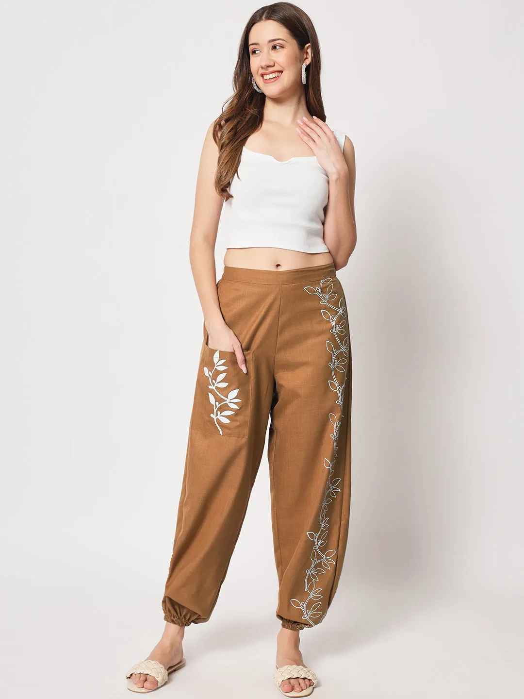 Cotton Placement Print Pocket Trousers