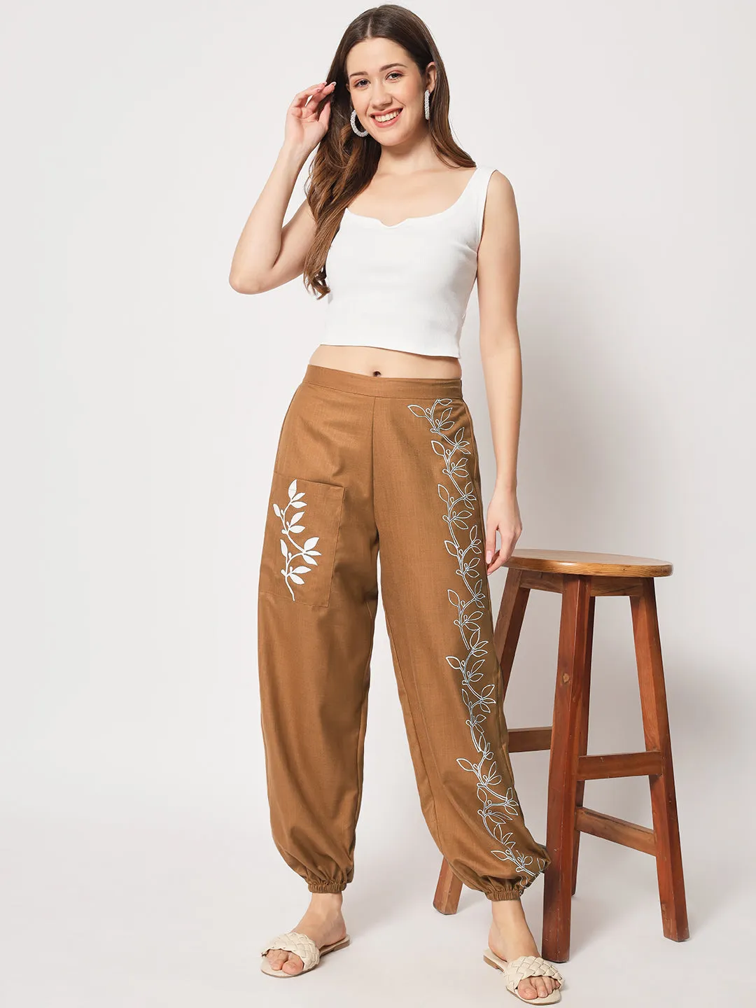 Cotton Placement Print Pocket Trousers