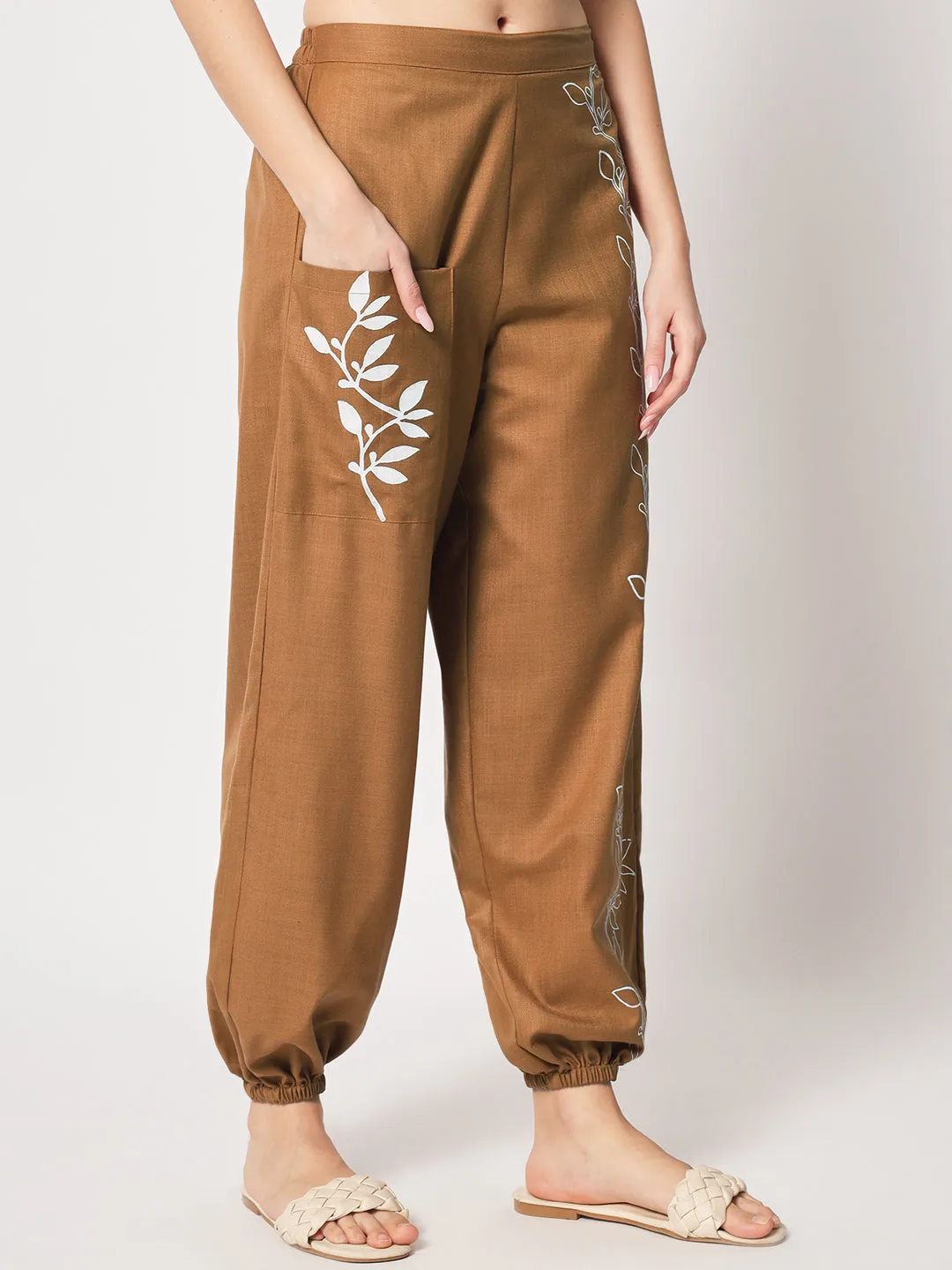 Cotton Placement Print Pocket Trousers