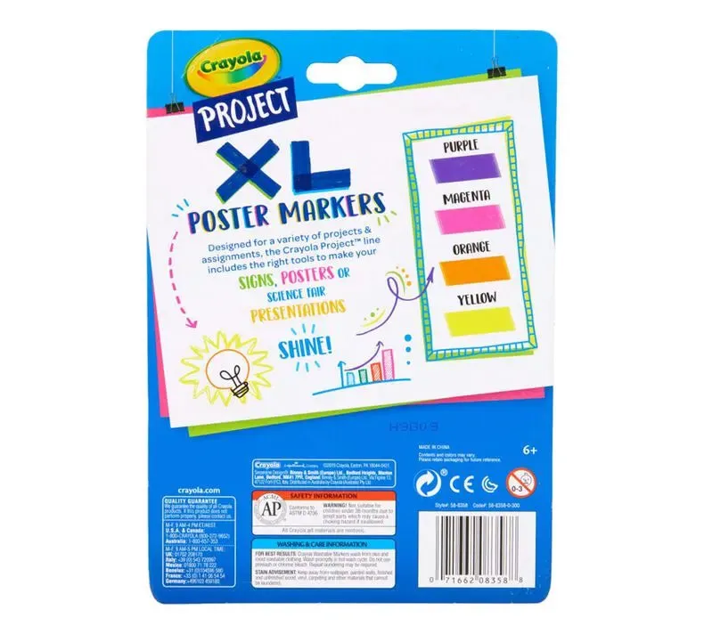 Crayola Project XL Poster Markers - Brights, Pack of 4