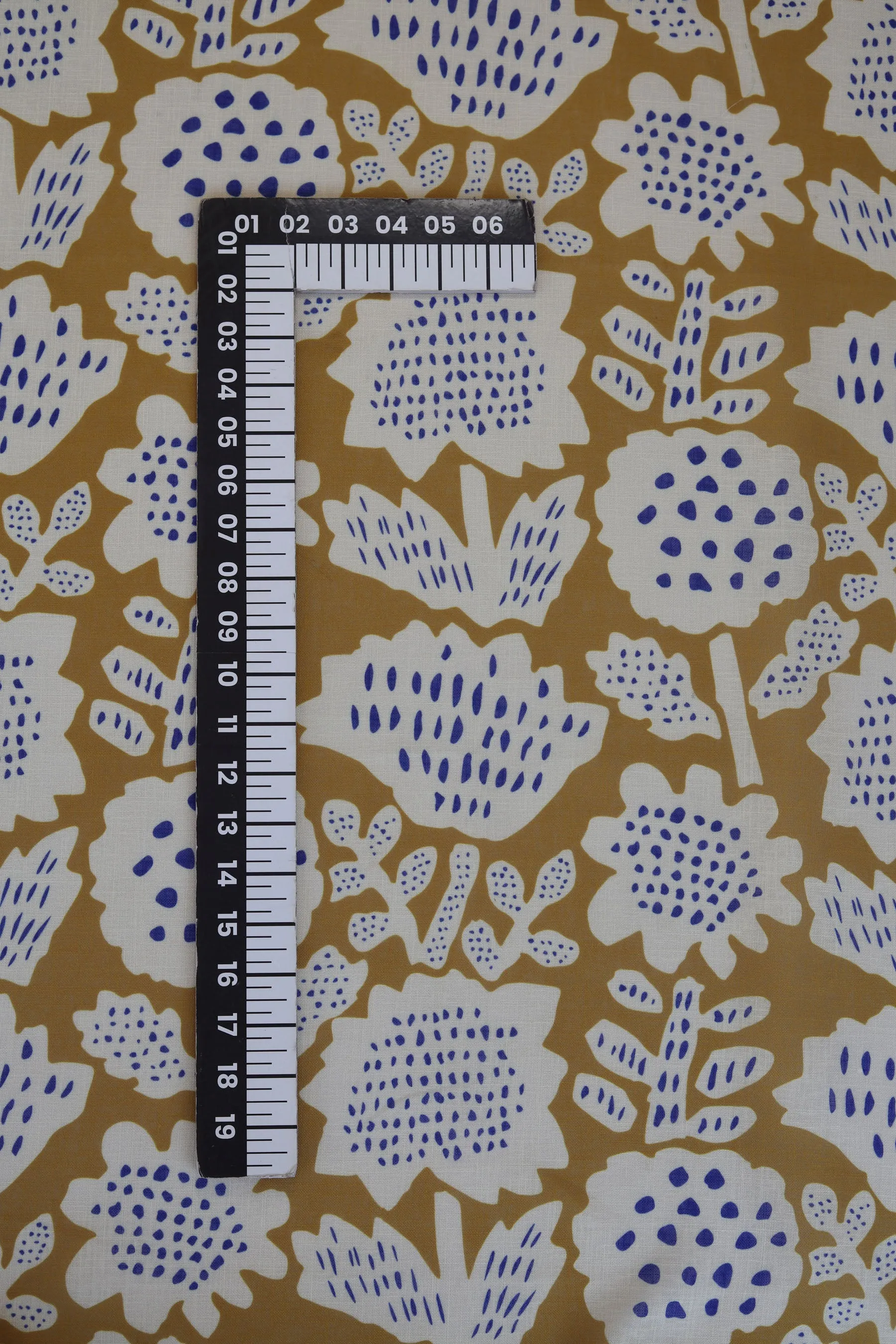 Cream and Yellow Geomatric Floral Pattern Printed Eco Poly Linen Fabric