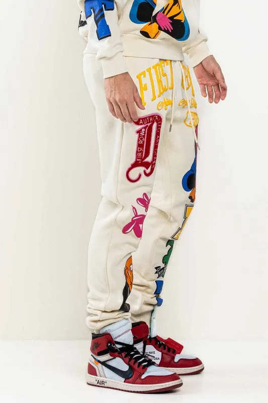 Cream Art Dealer Graphic Jogger