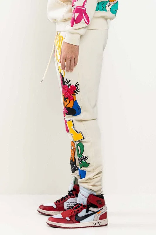 Cream Art Dealer Graphic Jogger