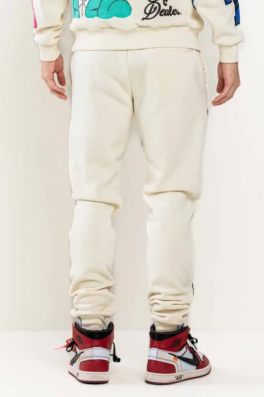 Cream Art Dealer Graphic Jogger