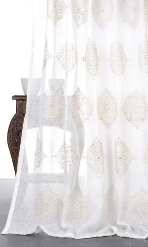 'Creamy Seed' Sheer Floral Embroidered Roman Shades (White/ Cream)