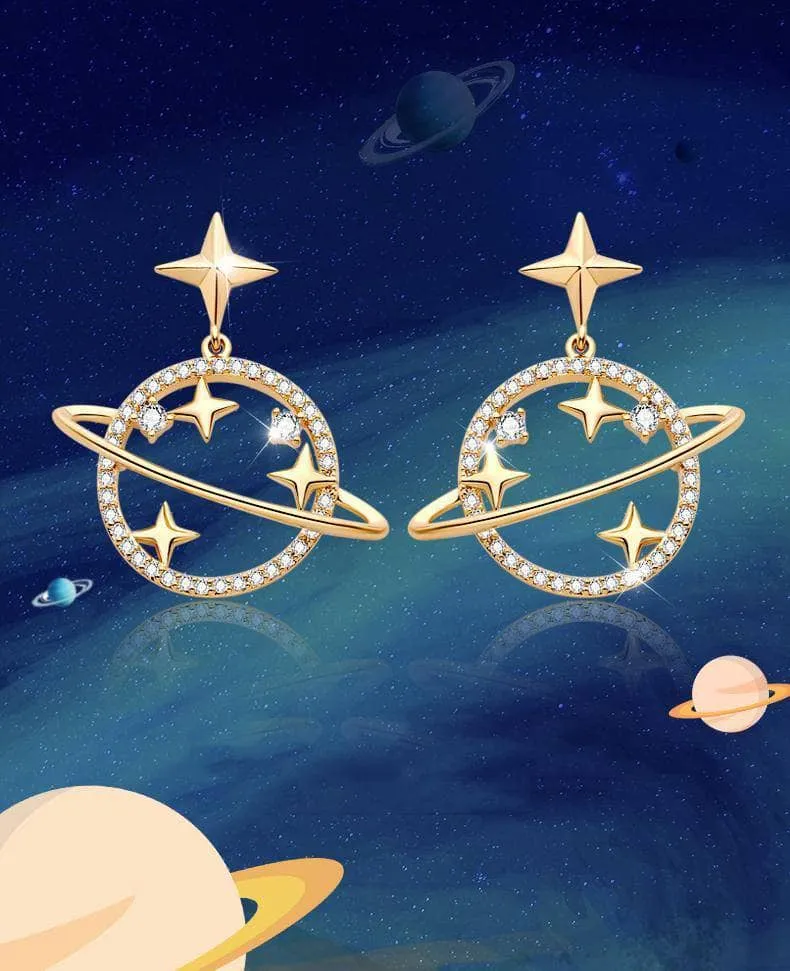 Created Diamond Unique Universe and Stars Earrings