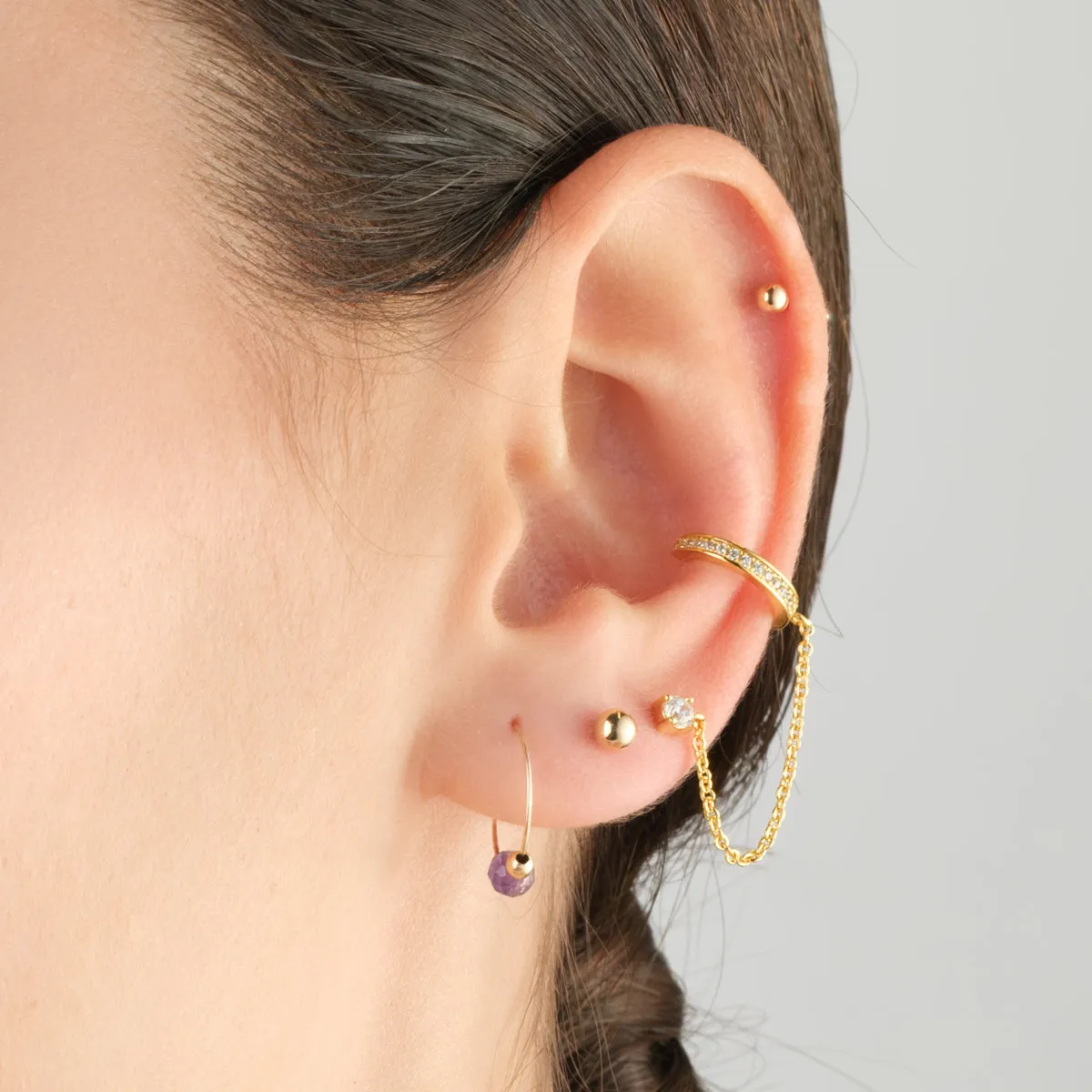 Crystal Stud & Huggie Hoop Chain Earring