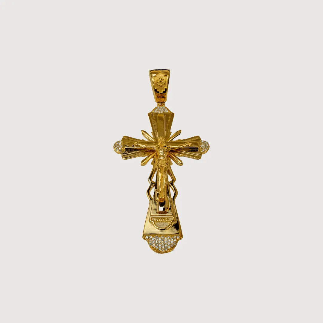 Custom 14k Yellow Gold Diamond Cross Pendant