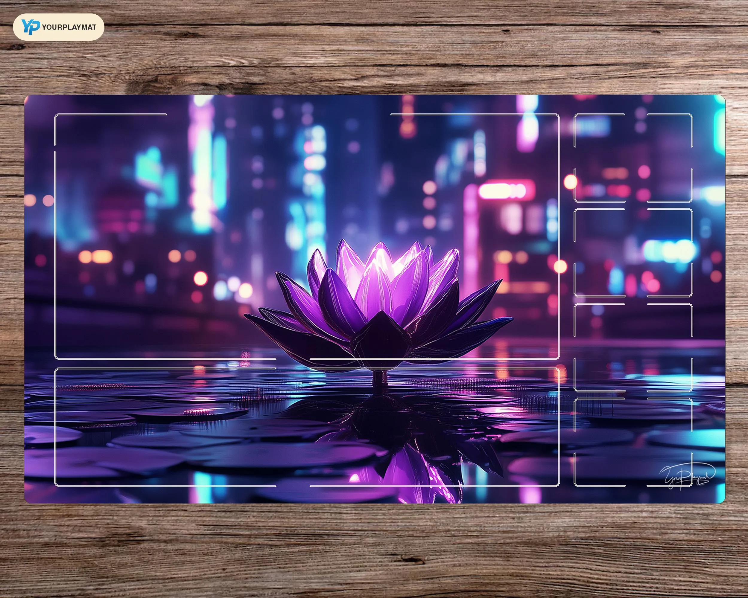 Cyberpunk Lotus - 24"x14" - Playmat MTG - Board Game Mat for TCG, Personalized Table Game Accessories