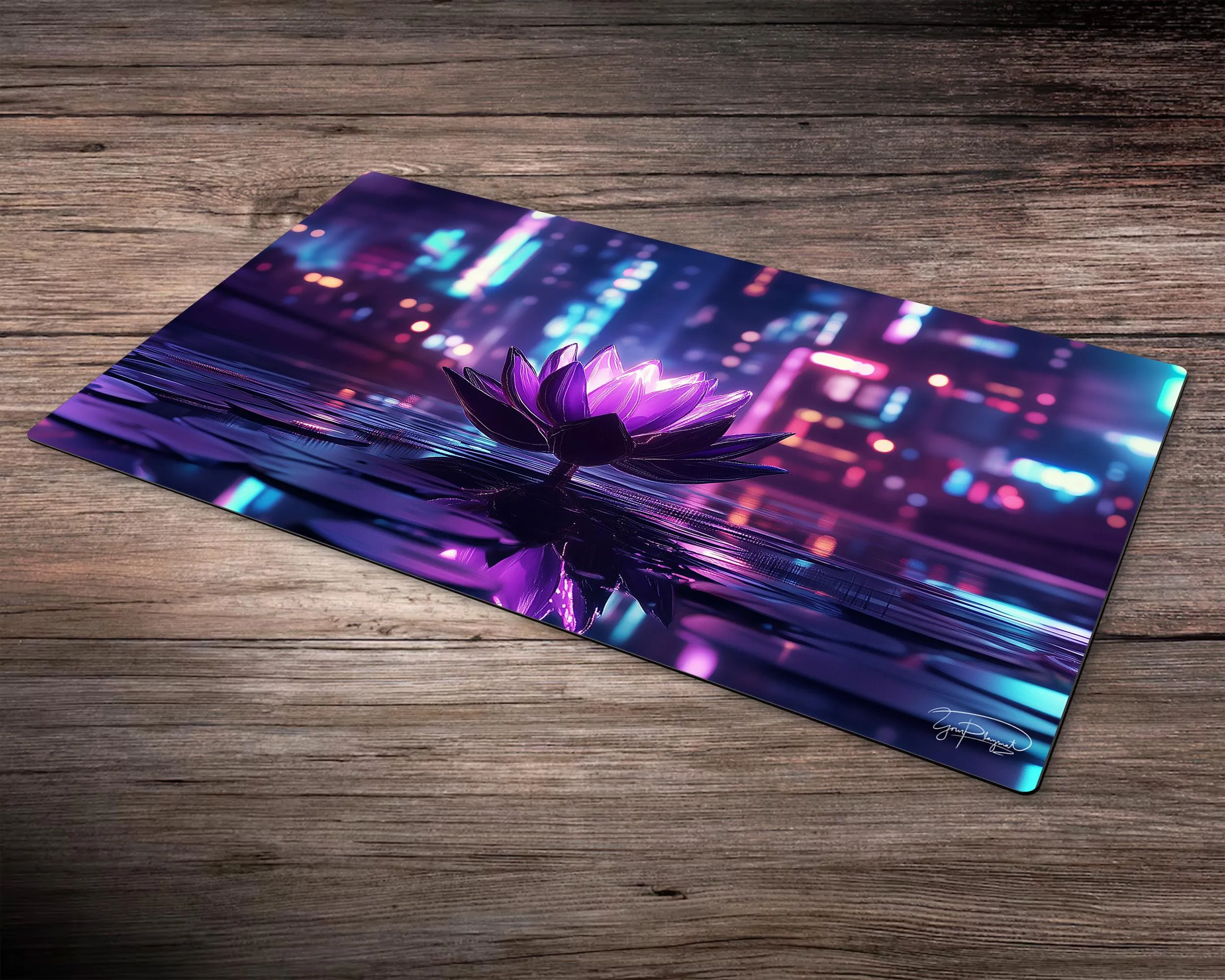 Cyberpunk Lotus - 24"x14" - Playmat MTG - Board Game Mat for TCG, Personalized Table Game Accessories