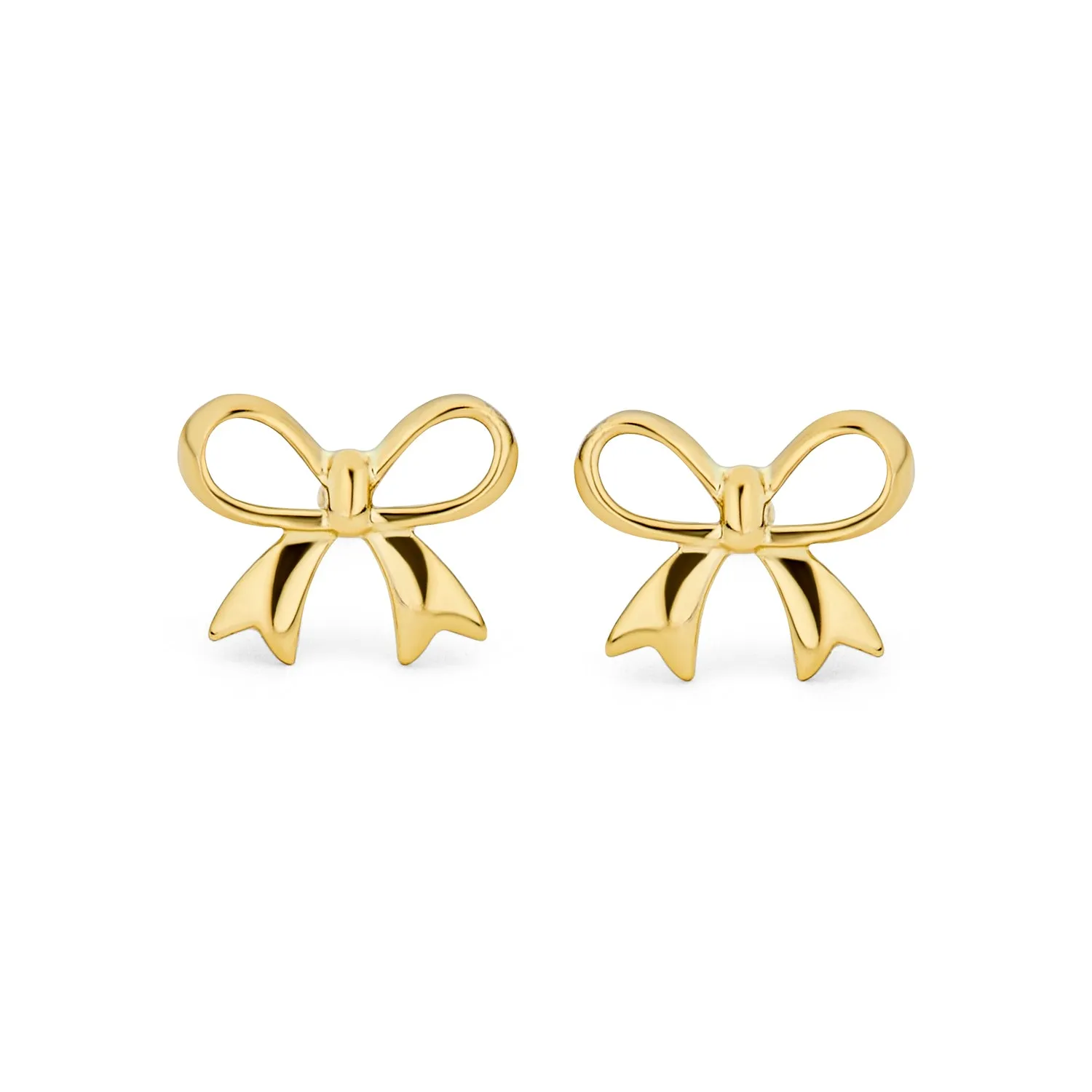 Dainty 14K Yellow Gold Mini Bow Stud Earrings with Safety Clutch Screw Back