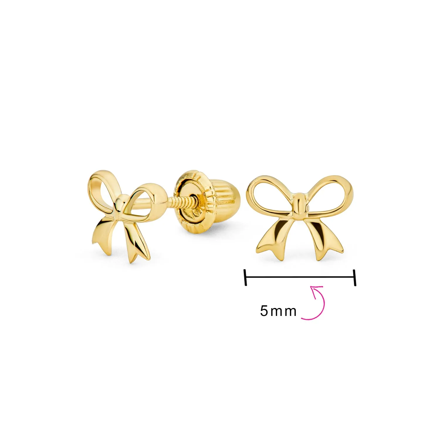 Dainty 14K Yellow Gold Mini Bow Stud Earrings with Safety Clutch Screw Back