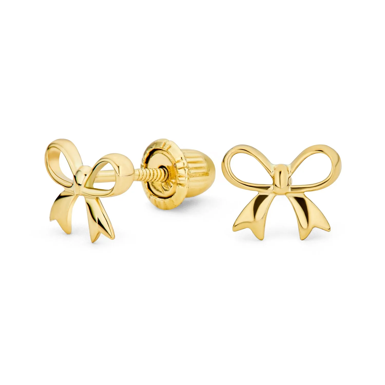 Dainty 14K Yellow Gold Mini Bow Stud Earrings with Safety Clutch Screw Back