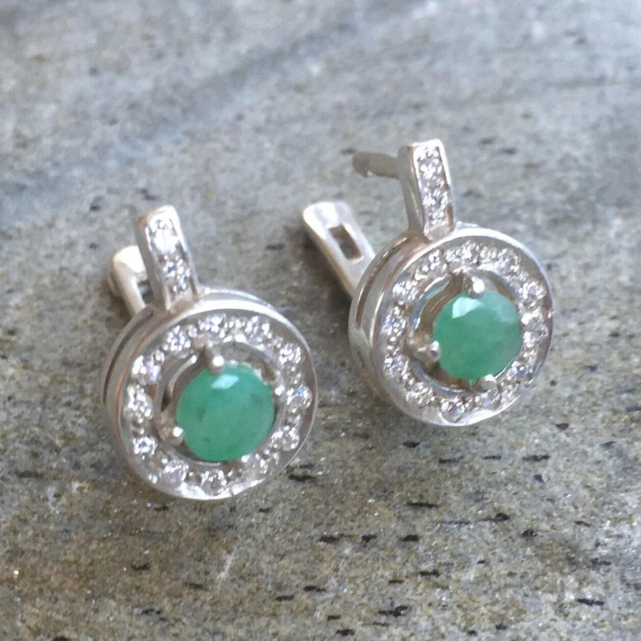 Dainty Emerald Earrings - Green Drop Earrings - Emerald Vintage Earrings