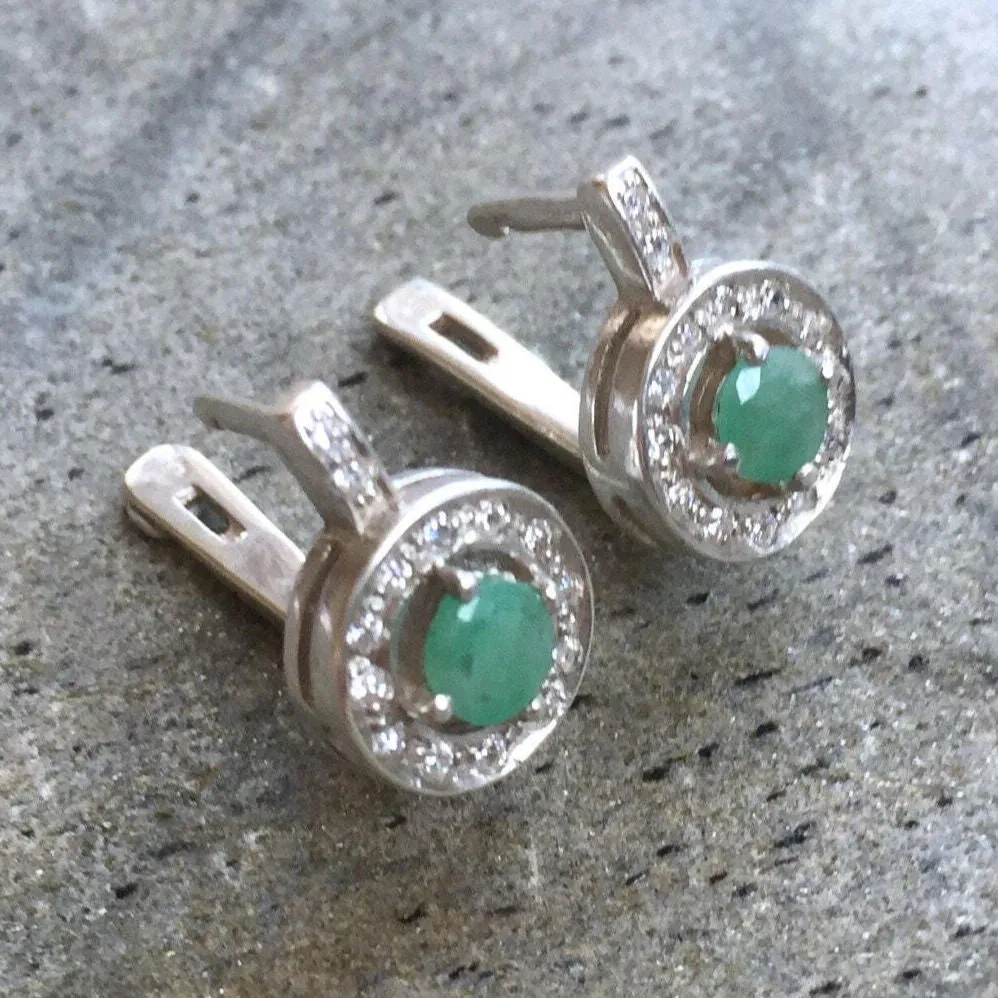 Dainty Emerald Earrings - Green Drop Earrings - Emerald Vintage Earrings