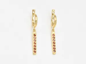 Dangling Garnet Earrings - Natural Garnet Earrings, Red Bar Earrings