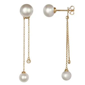 Dangling Pearl Diamond Bezel Earrings