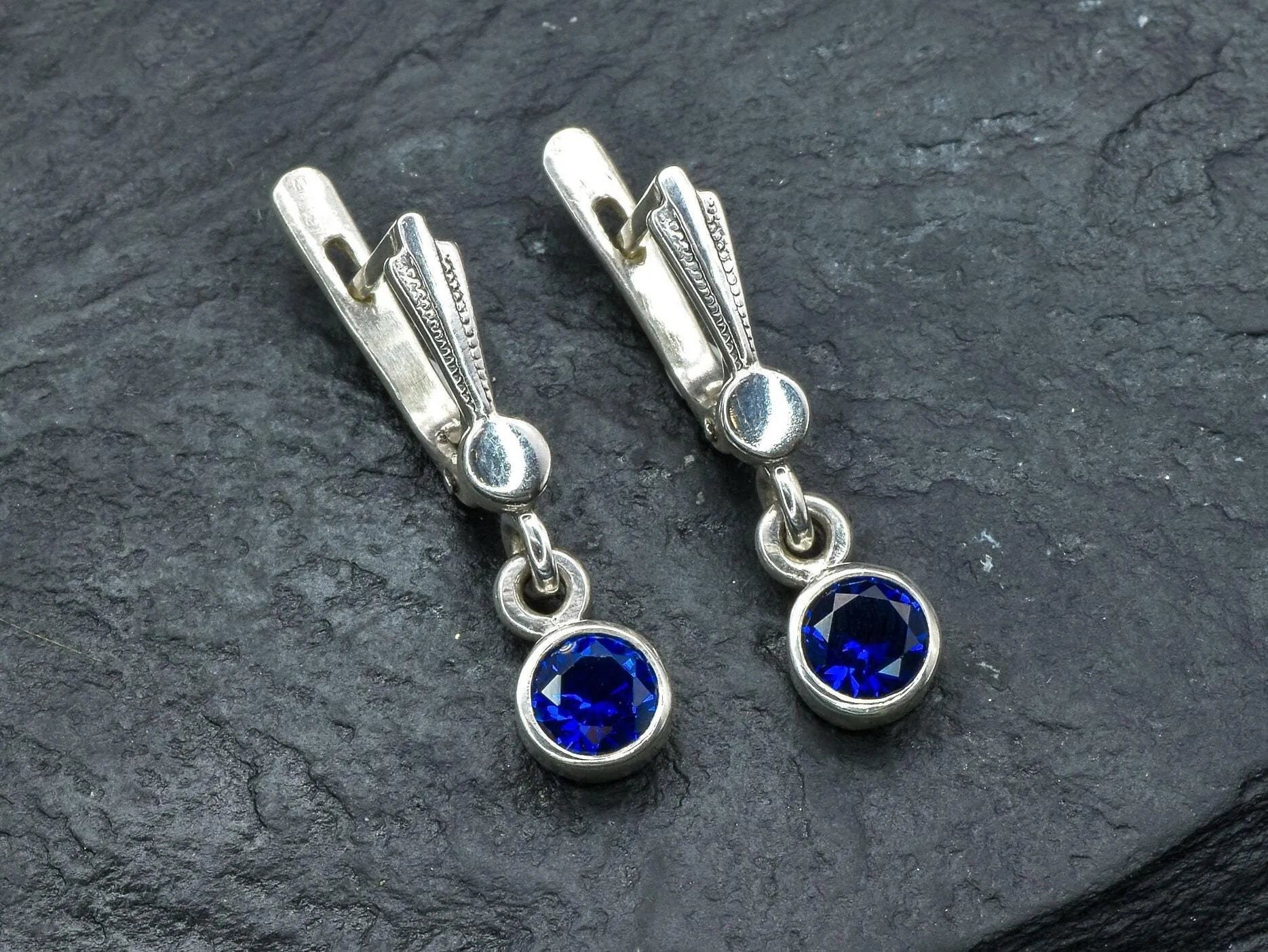 Dangling Sapphire Earrings - Blue Drop Earrings - Vintage Long Earrings