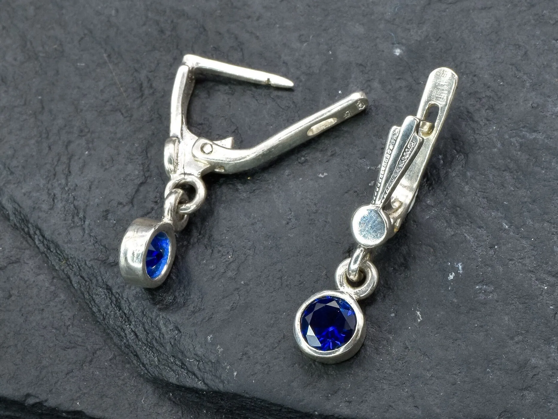 Dangling Sapphire Earrings - Blue Drop Earrings - Vintage Long Earrings