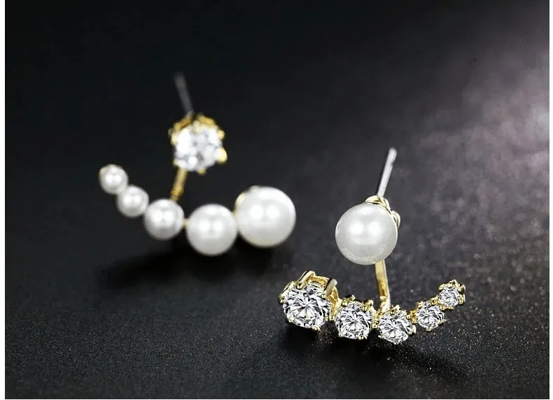 Diamond Asymmetric Detachable Pearl Earrings