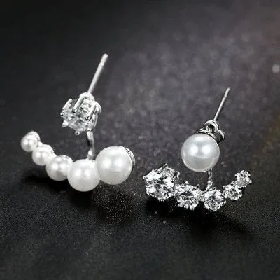 Diamond Asymmetric Detachable Pearl Earrings