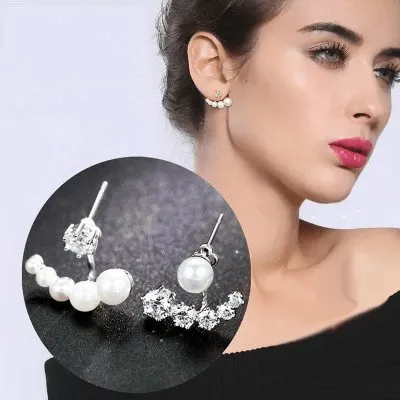 Diamond Asymmetric Detachable Pearl Earrings