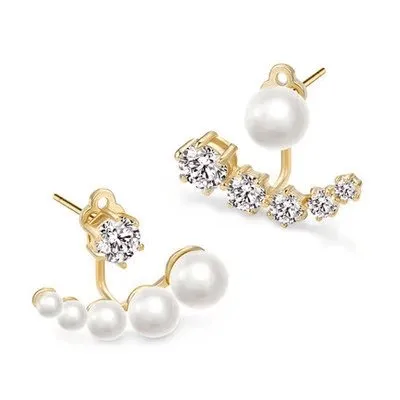 Diamond Asymmetric Detachable Pearl Earrings