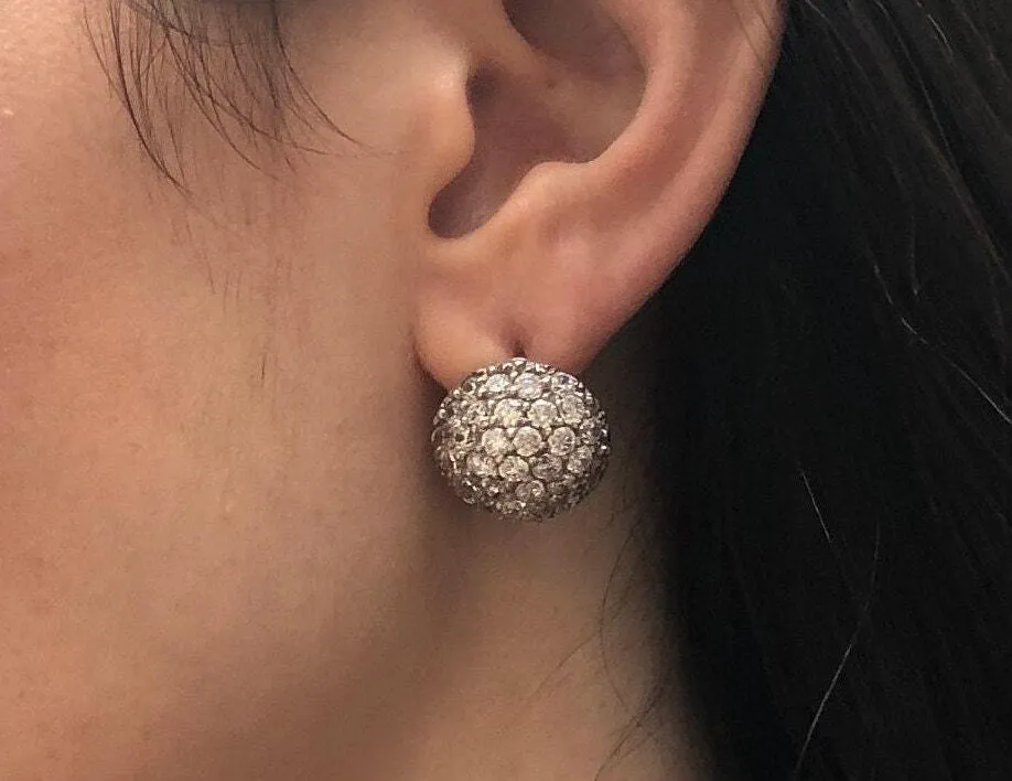 Diamond Cluster Earrings - Sparkly Sphere Earrings - Vintage Ball Earrings