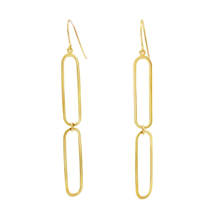 Double Paperclip Link Dangle Earrings, 14Kt