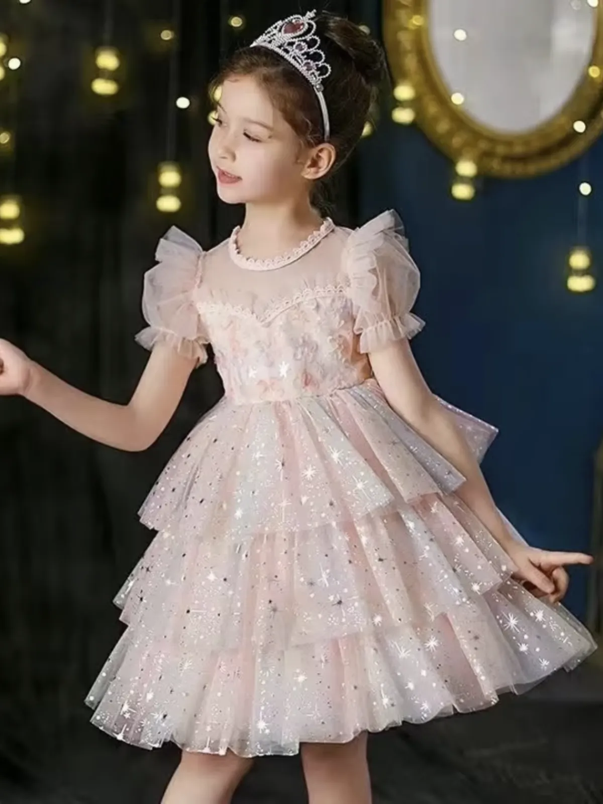 Dreamy Unicorn Glitter Tulle Dress with Starry Layers