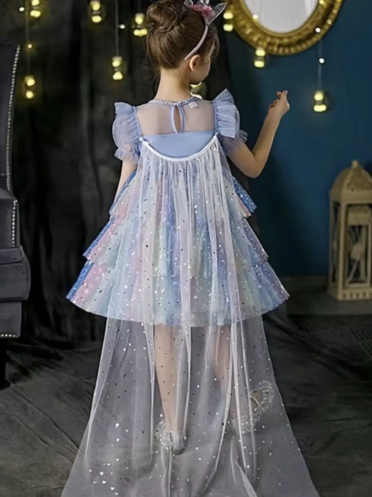 Dreamy Unicorn Glitter Tulle Dress with Starry Layers