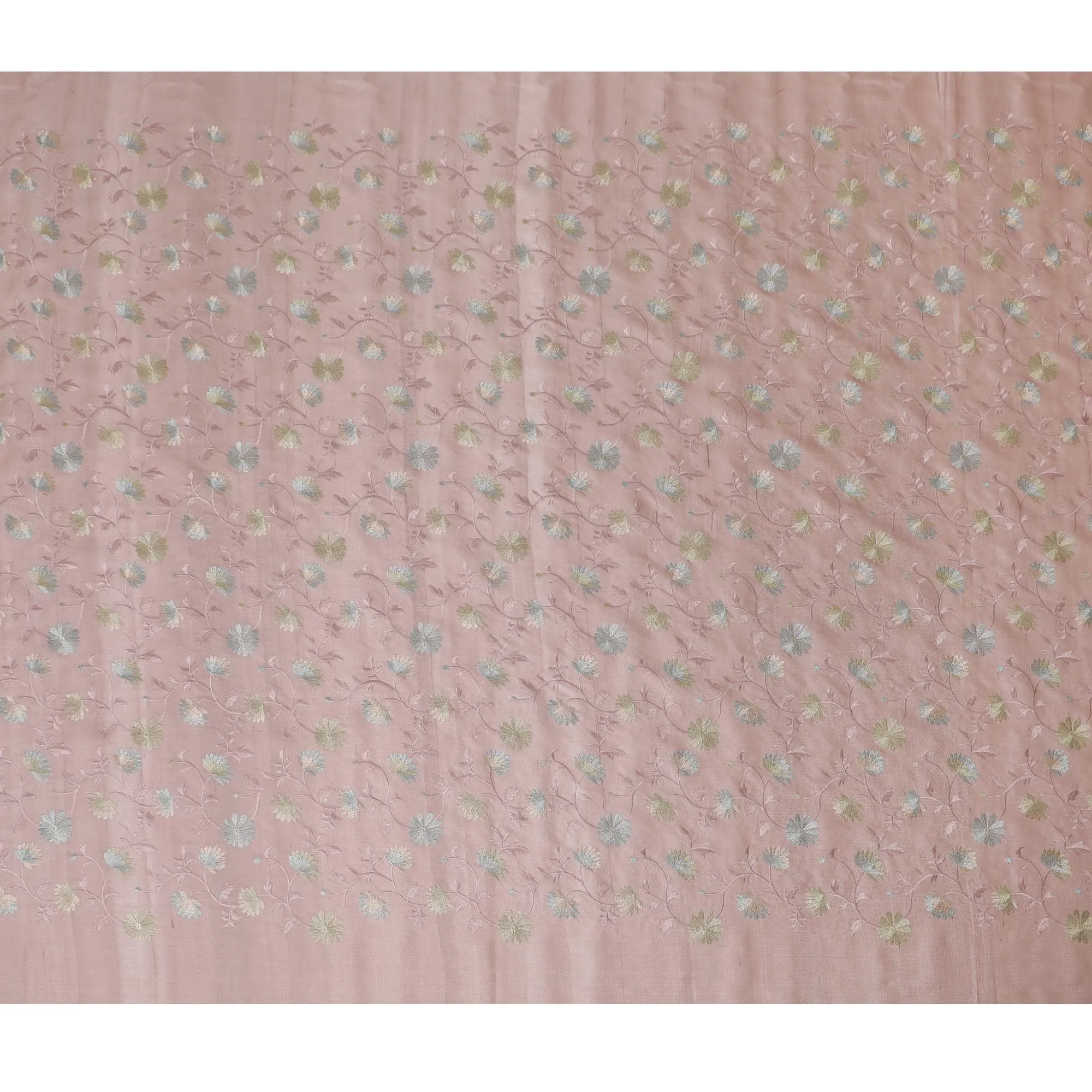 Dusty Rose Embroidered Tussar Silk Fabric, 110cm Width - Exquisite Textile Craft from India-D17923