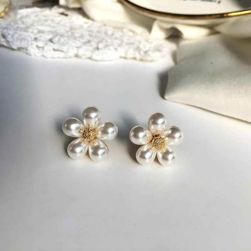 Earrings Charm Jewelry Faux Pearl Flower Fashion ET432