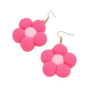 Earrings - Pompom daisy flower drops, Pink