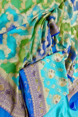 Elegant Blue & Green Banarasi Suit