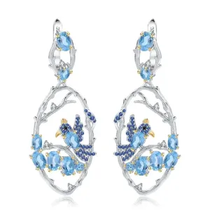 Elegant Blue Topaz Silver Earrings