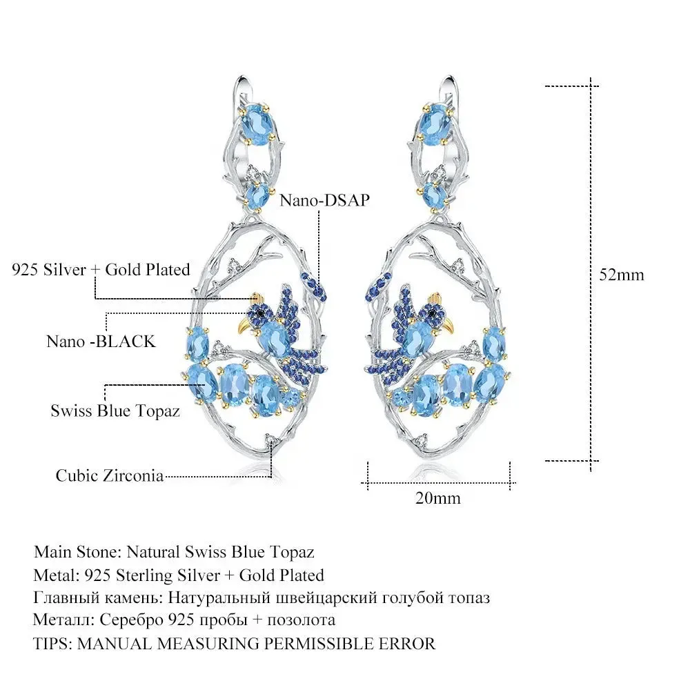 Elegant Blue Topaz Silver Earrings