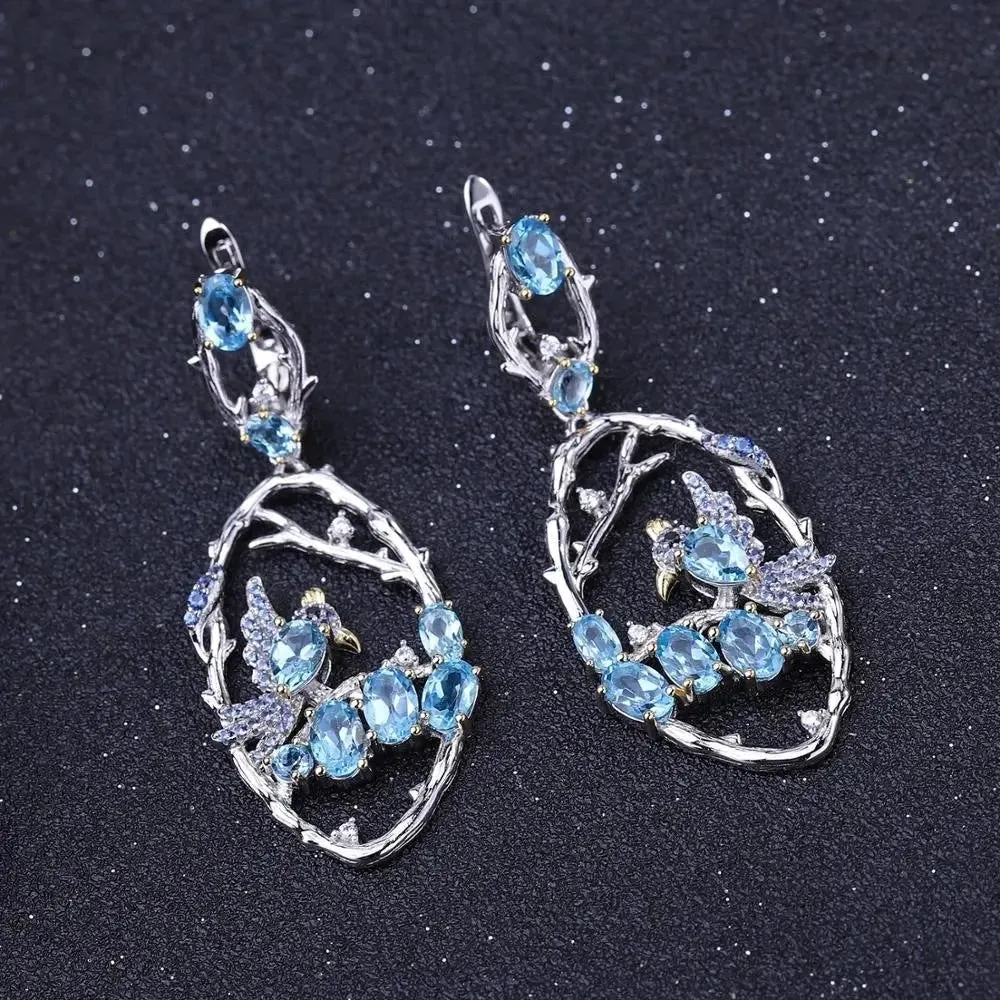 Elegant Blue Topaz Silver Earrings