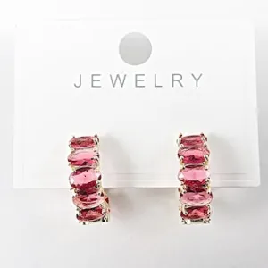 Elegant Dark Pink CZ Hoop Brass Earrings