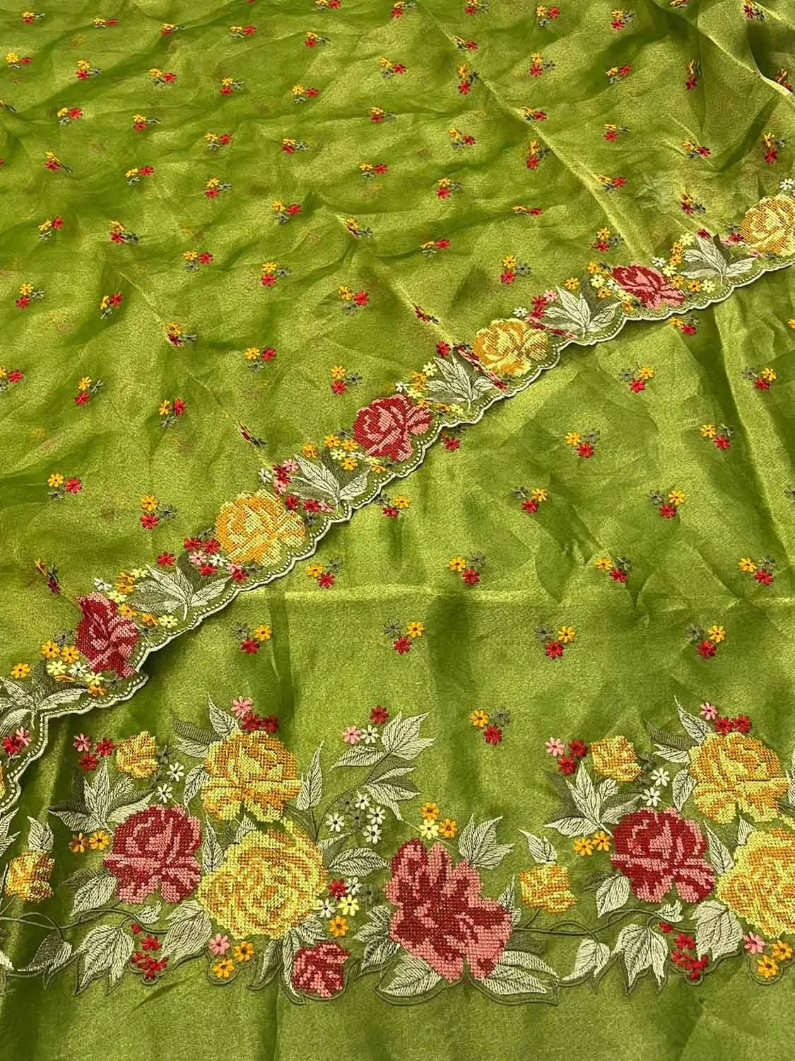 Elegant Green Banarasi Embroidered Tissue Silk Suit Set