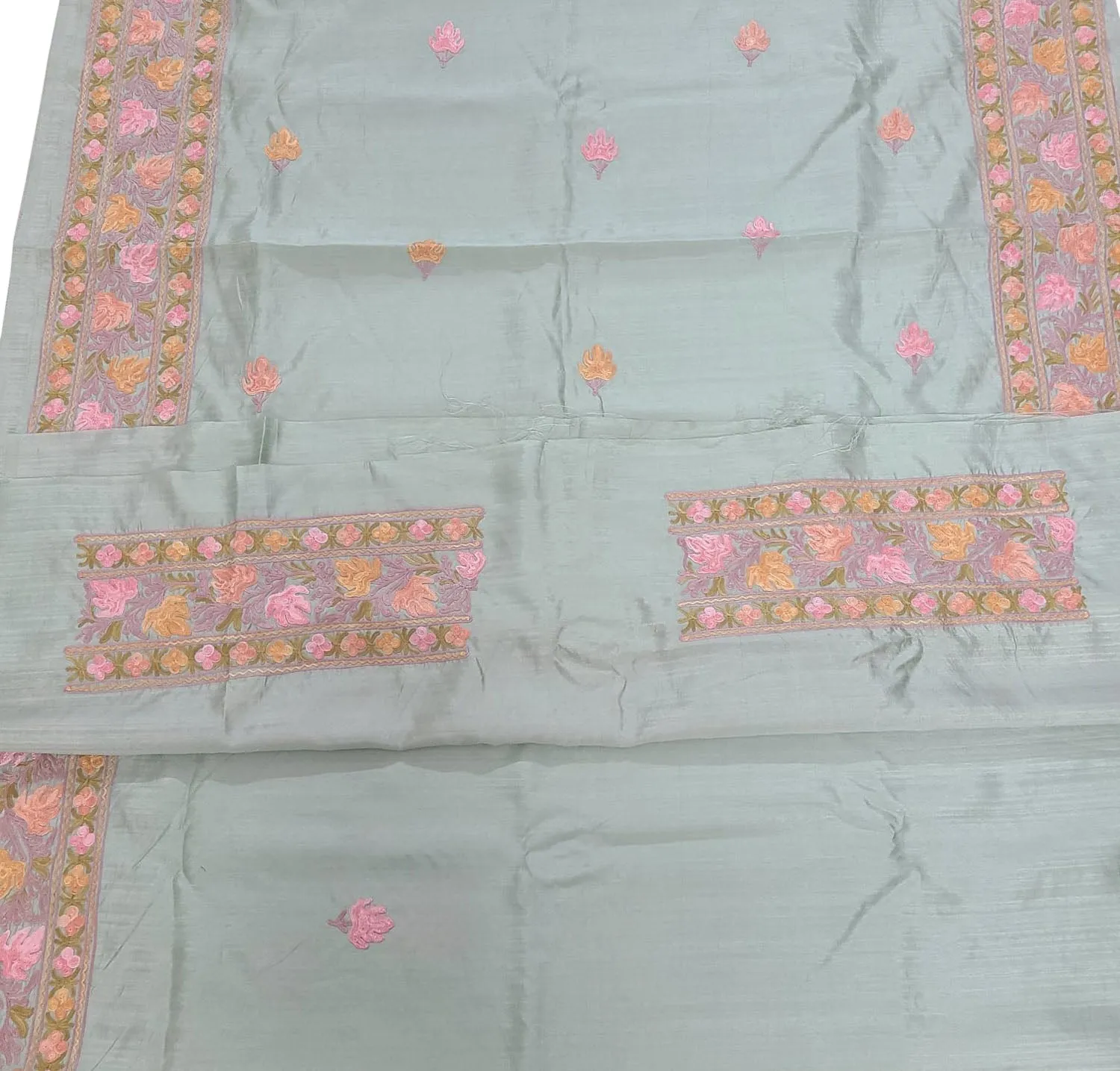 Elegant Grey Silk Saree with Hand Embroidery