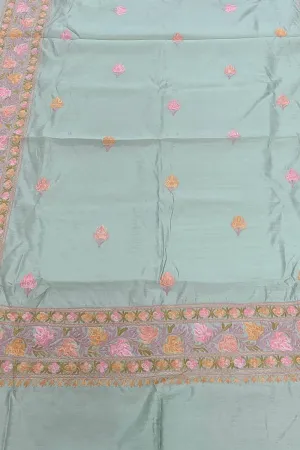 Elegant Grey Silk Saree with Hand Embroidery