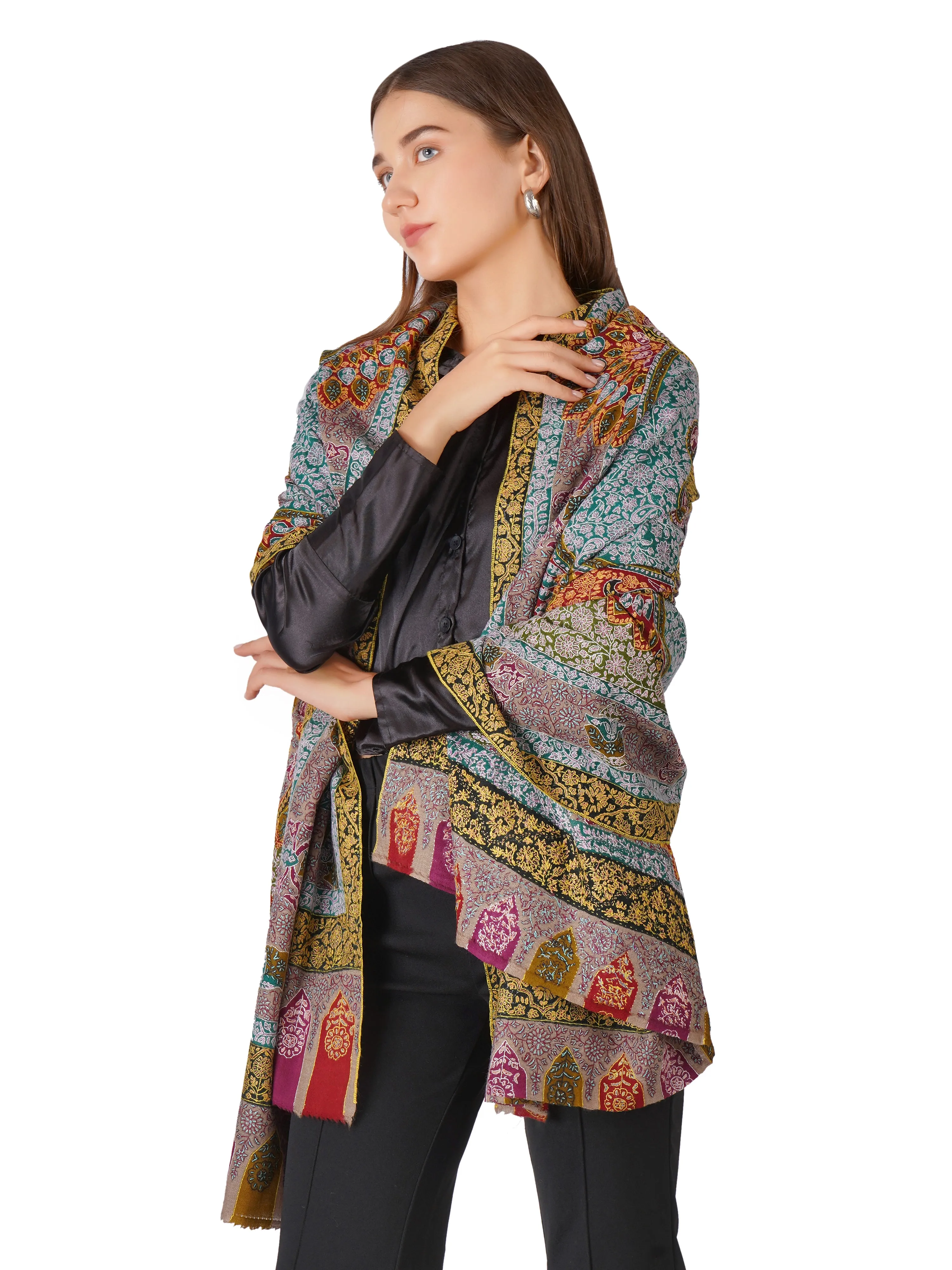 Elegant Pashmina Shawl with Delicate Hand Sozni Embroidery